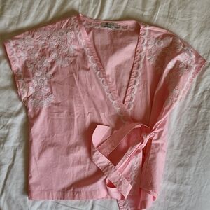 Madewell Embellished Tie Front Blouse in Pink and Orange
